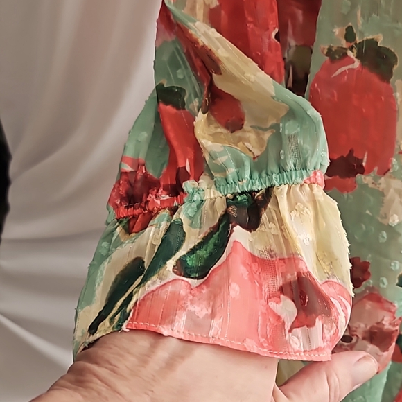 Susan Graver L nwot Button down tunic jacket flared elastic sleeves - Picture 3 of 9